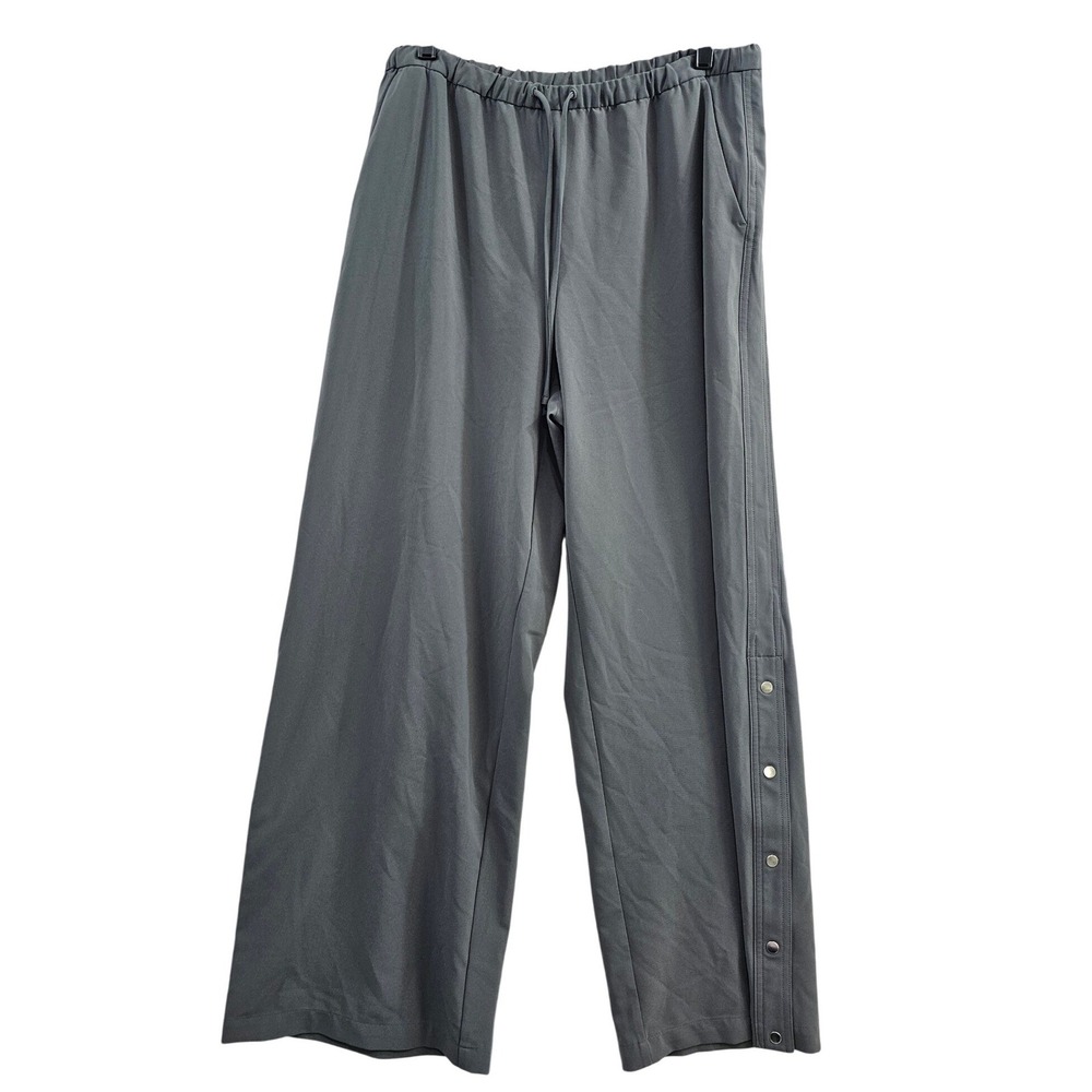 Athleta MVP Mid Rise Snap Pant Wide‎ Leg L Gray Solid Snap Button Hem Elastic